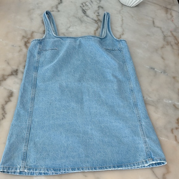 Zara Square Neck Light Blue Denim Mini Dress Sz L - Picture 11 of 11